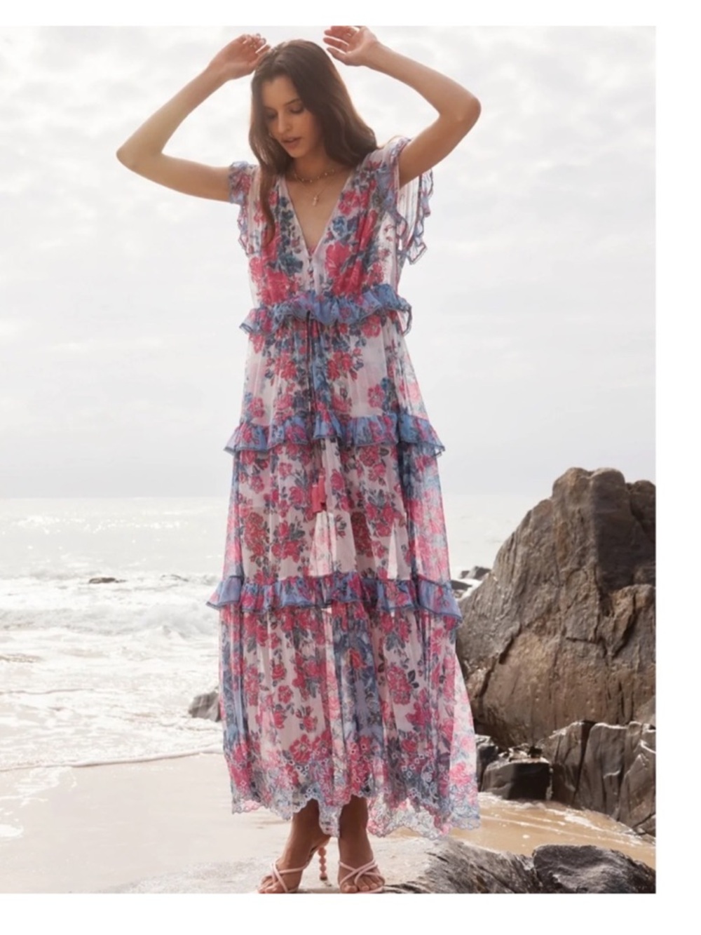 NWT Hemant and Nandita Tiered Maxi Ruffle Chiffon Maxi Dress size small video - Picture 8 of 16